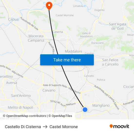 Castello Di Cisterna to Castel Morrone map