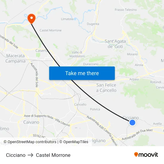 Cicciano to Castel Morrone map