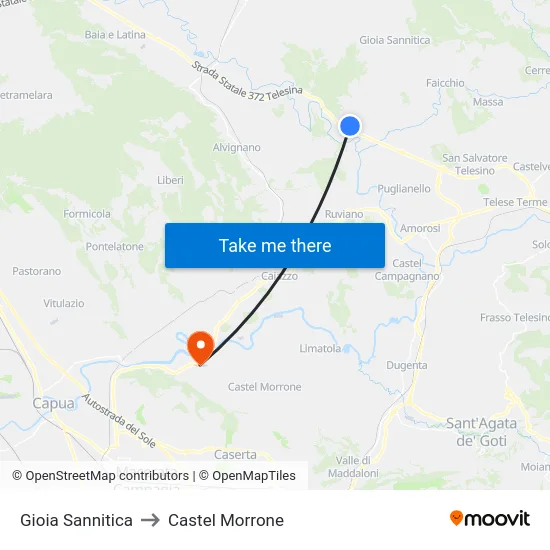 Gioia Sannitica to Castel Morrone map