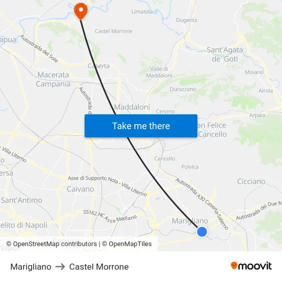 Marigliano to Castel Morrone map
