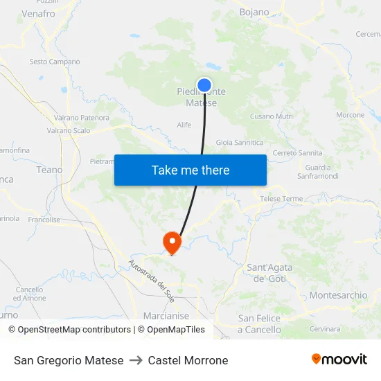 San Gregorio Matese to Castel Morrone map