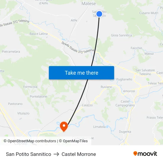 San Potito Sannitico to Castel Morrone map