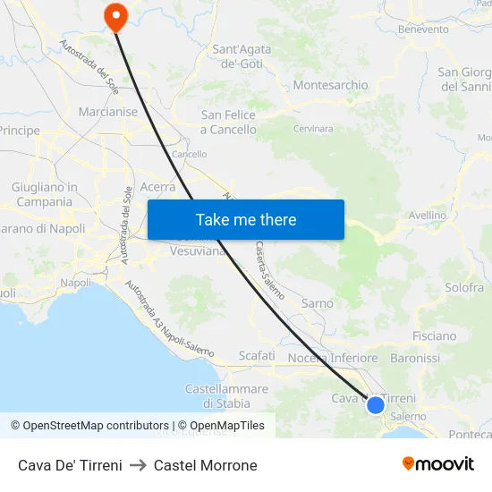 Cava De' Tirreni to Castel Morrone map