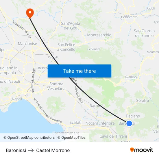 Baronissi to Castel Morrone map