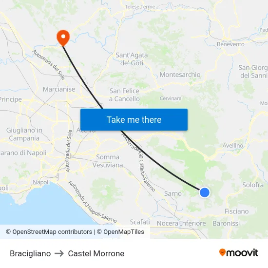 Bracigliano to Castel Morrone map