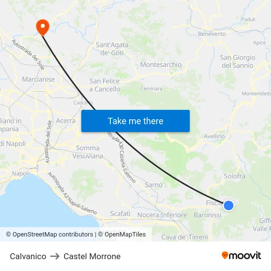 Calvanico to Castel Morrone map