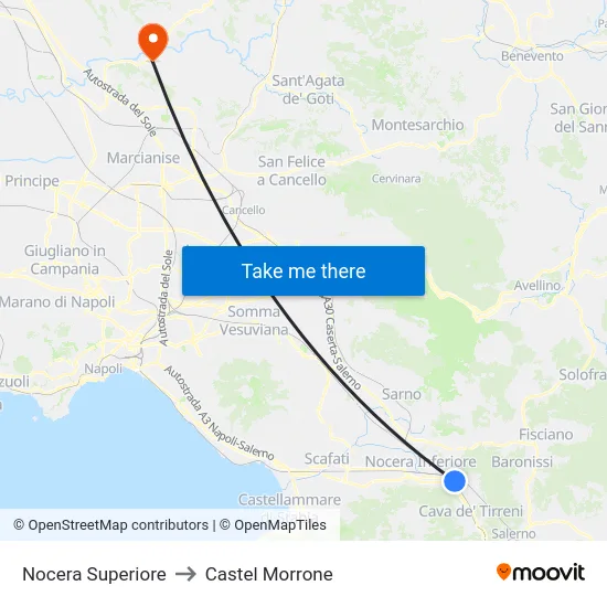 Nocera Superiore to Castel Morrone map