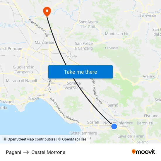 Pagani to Castel Morrone map