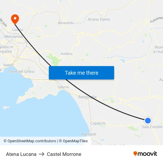 Atena Lucana to Castel Morrone map