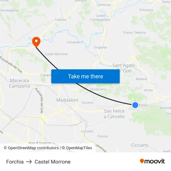 Forchia to Castel Morrone map