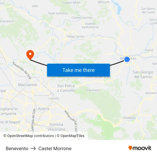 Benevento to Castel Morrone map