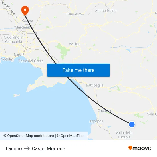 Laurino to Castel Morrone map