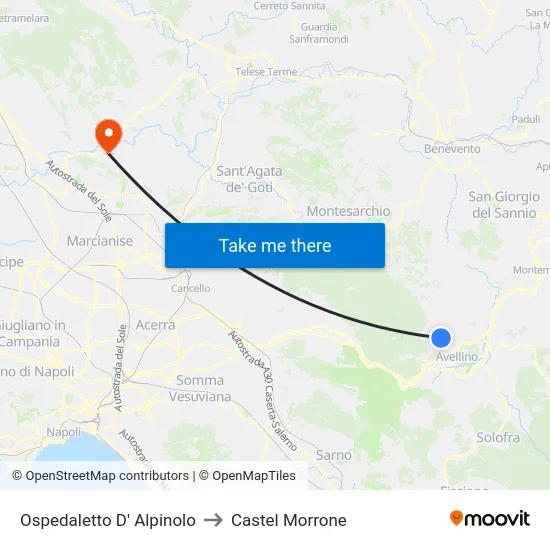 Ospedaletto D' Alpinolo to Castel Morrone map