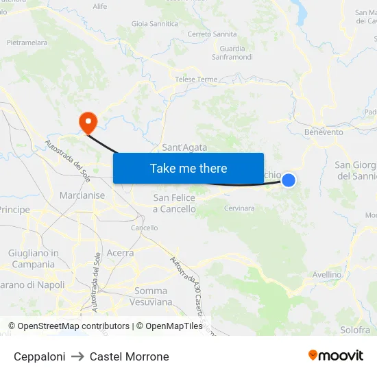 Ceppaloni to Castel Morrone map
