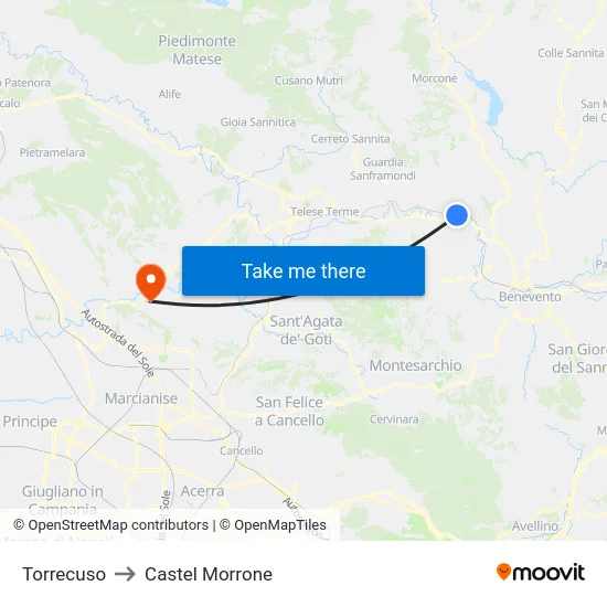 Torrecuso to Castel Morrone map