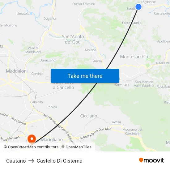 Cautano to Castello Di Cisterna map