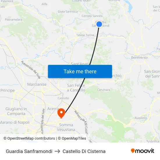 Guardia Sanframondi to Castello Di Cisterna map