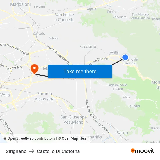 Sirignano to Castello Di Cisterna map