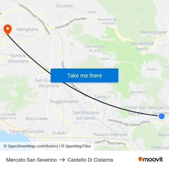 Mercato San Severino to Castello Di Cisterna map