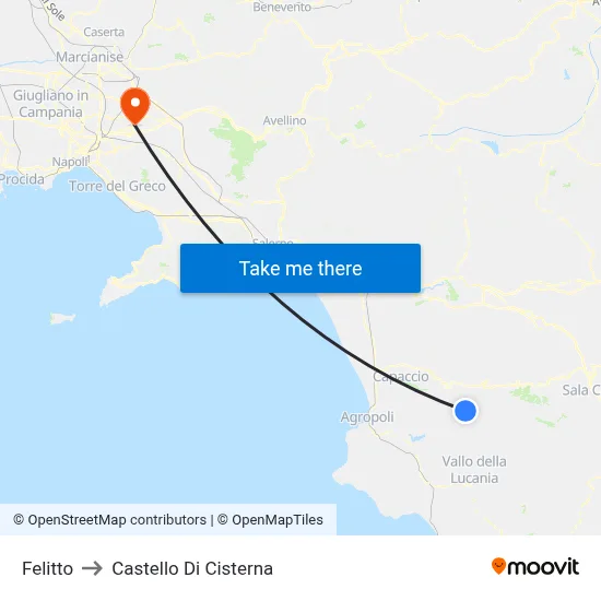 Felitto to Castello Di Cisterna map