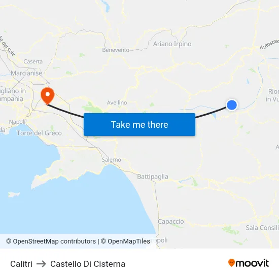 Calitri to Castello Di Cisterna map