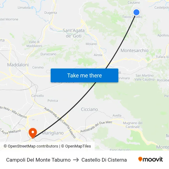 Campoli Del Monte Taburno to Castello Di Cisterna map
