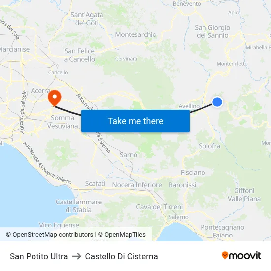 San Potito Ultra to Cisterna Castle map