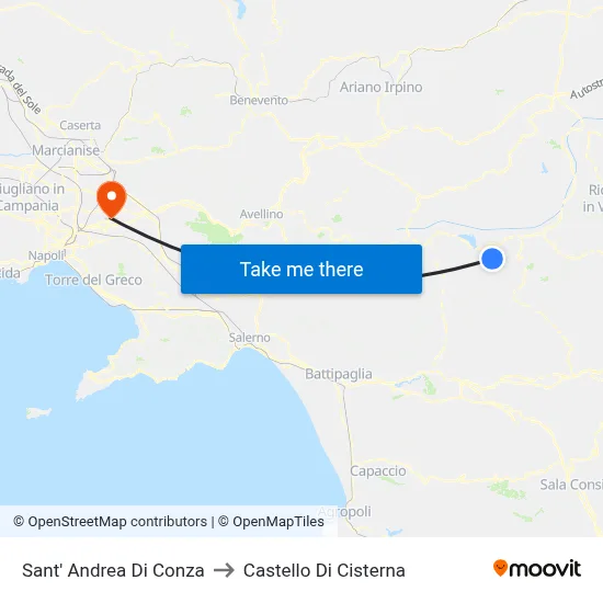 Sant'Andrea di Conza to Castello Di Cisterna map