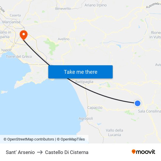 Sant' Arsenio to Castello Di Cisterna map