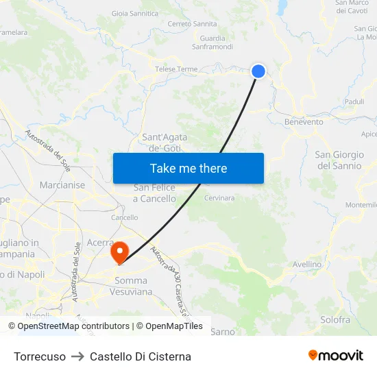 Torrecuso to Castello Di Cisterna map