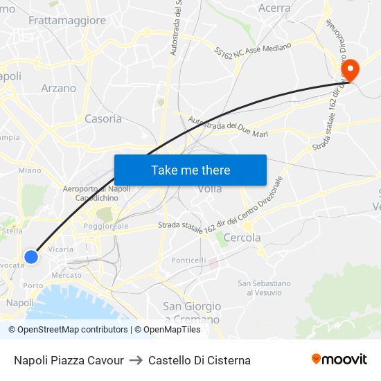 Napoli Piazza Cavour to Castello Di Cisterna map