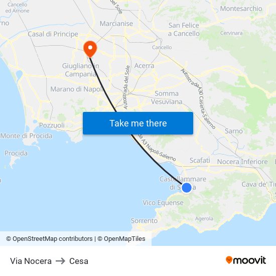 Via Nocera to Cesa map