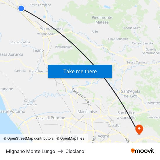 Mignano Monte Lungo to Cicciano map