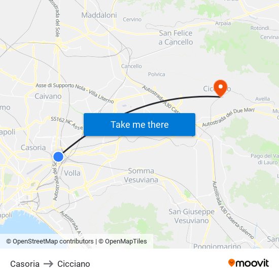 Casoria to Cicciano map