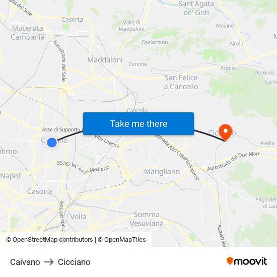 Caivano to Cicciano map