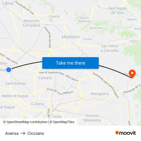Aversa to Cicciano map
