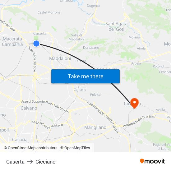 Caserta to Cicciano map