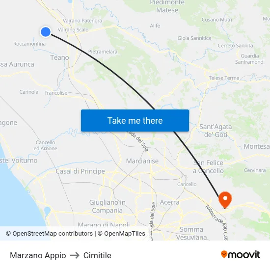 Marzano Appio to Cimitile map