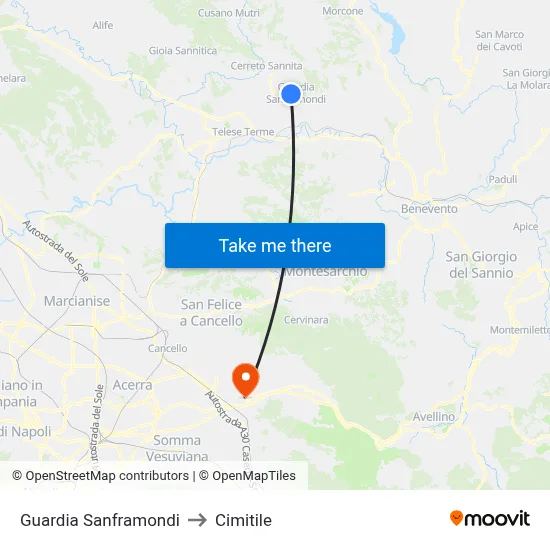 Guardia Sanframondi to Cimitile map