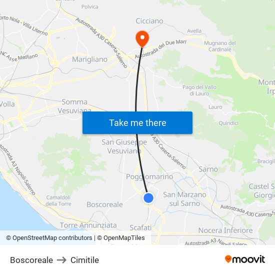 Boscoreale to Cimitile map