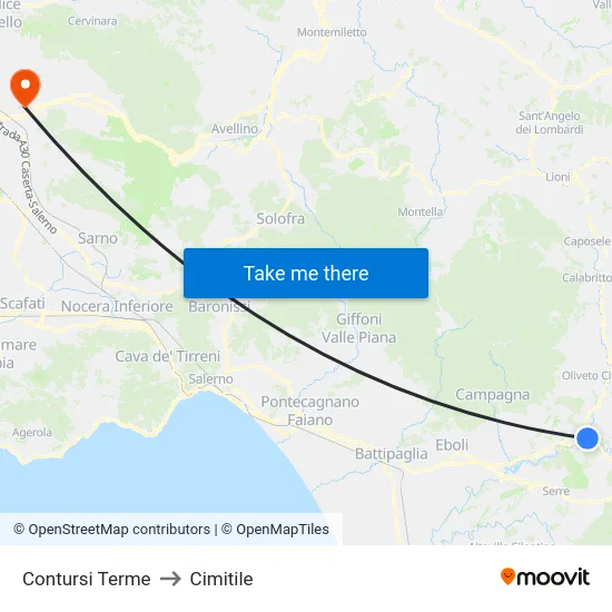 Contursi Terme to Cimitile map