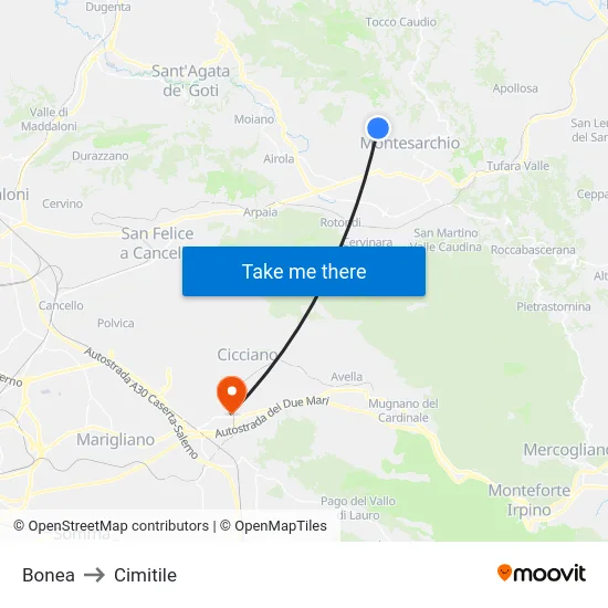 Bonea to Cimitile map