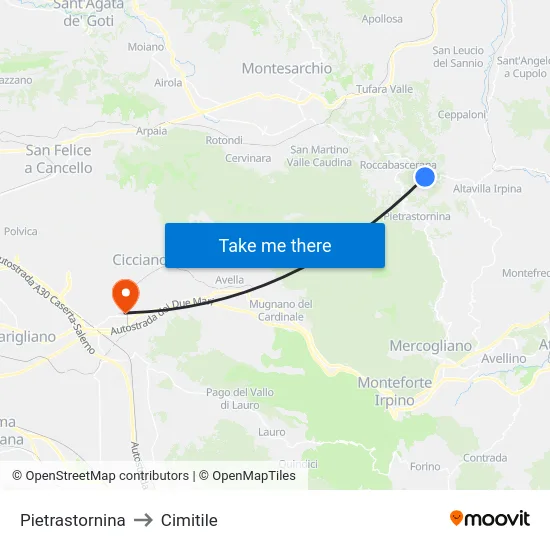 Pietrastornina to Cimitile map