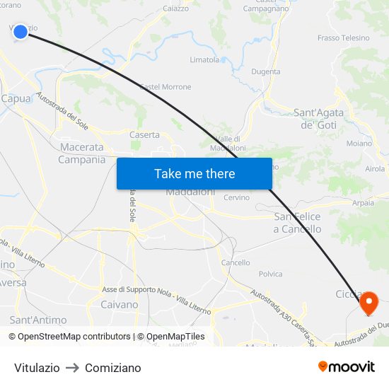 Vitulazio to Comiziano map