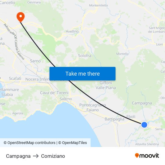 Campagna to Comiziano map