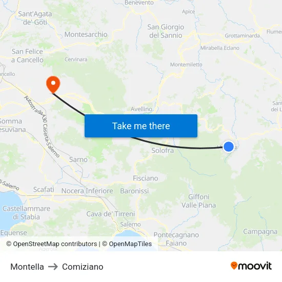 Montella to Comiziano map