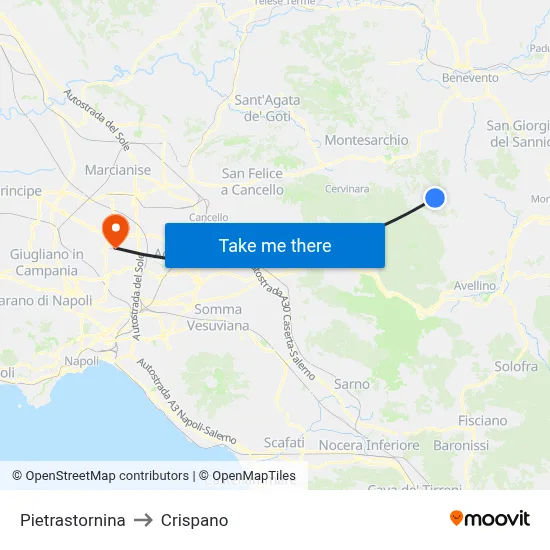 Pietrastornina to Crispano map