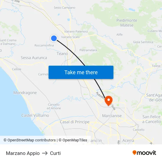 Marzano Appio to Curti map