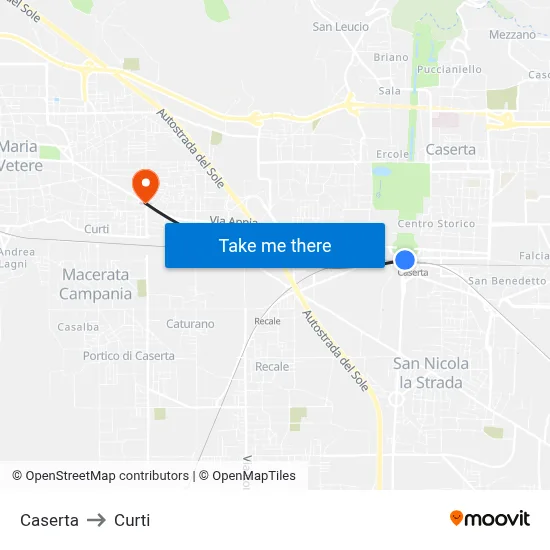 Caserta to Curti map