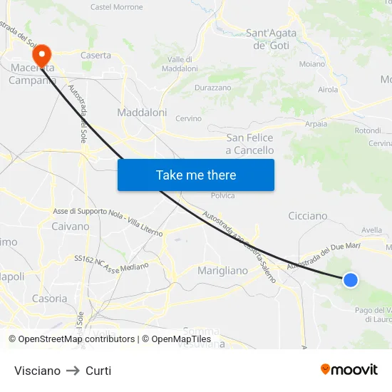 Visciano to Curti map